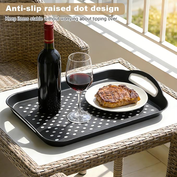 Non-Slip Lap Tray Set of 2, Black | Dishwasher safe rectangular serving trays with handles. Perfect for couch, bed, desk. Sturdy, easy to clean