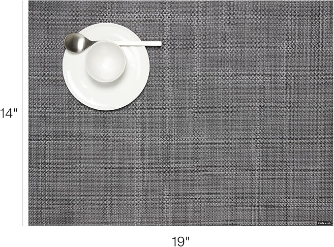 Chilewich Mini Basketweave Placemats, Woven Rectangle Placemats Set of 4 | Easy Care Woven Tabletop Textiles, Indoor/Outdoor, Cool Grey, 19" x 14"
