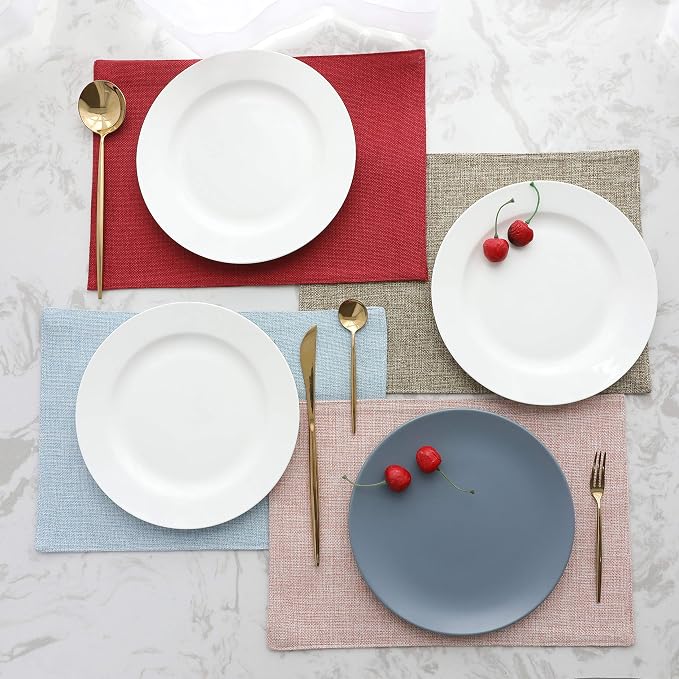 Home Brilliant Linen Placemats Set of 4 Heat Resistant Dining Table Cloth Place Mats Kitchen Table Mats Placemats Table Decor, Natural Linen
