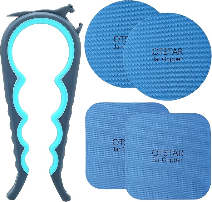 Jar & Bottle Opener with Gripper Pad for Weak Hands, Seniors with Arthritis | Multifunction Lid Opener & Kitchen Gadgets, Adjustable, Non-slip, Effortlessly Open Jar Lids Bottle Caps and Pull-tab Cans