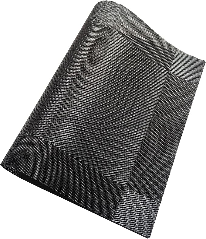 Table Placemats Dining Table Place Mats Set of 6 Heat Resistant Insulation Non-Slip Vinyl for Kitchen Dining Room 18" * 12" Black