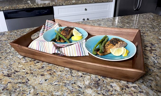 Lipper International 1165 Acacia Curved Serving Tray, 19.88" x 14" x 2.5"