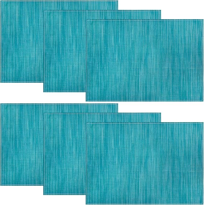 Teal Blue Placemats Set of 6, 12x18 Inch Washable Easy to Clean Heat-Resistant Anti-Skid Teal Blue Placemats for Holiday Party Kitchen Dining Room Decoration