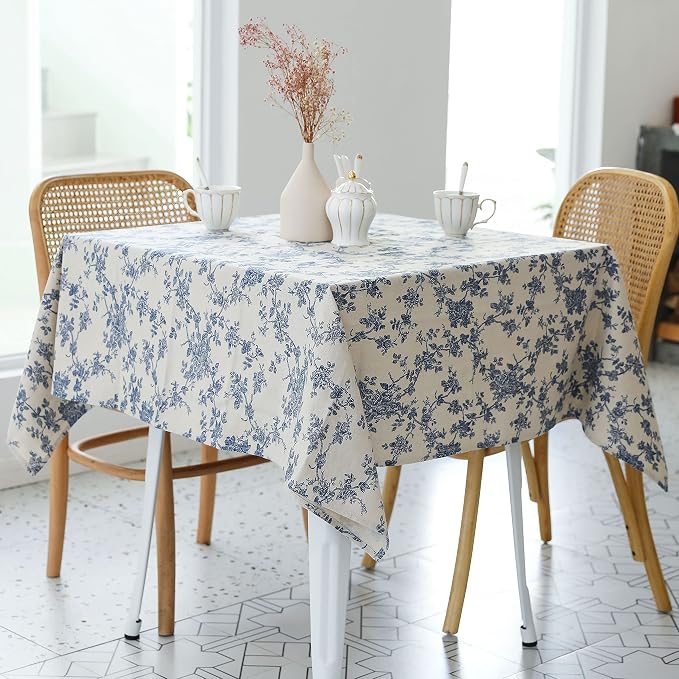 Pastoral Square Tablecloth - 60 x 60 Inch Table Cloth - Washable Table Cover with Dust-Proof Wrinkle Resistant for Restaurant, Picnic, Indoor and Outdoor Dining, Floral (Dark Blue)