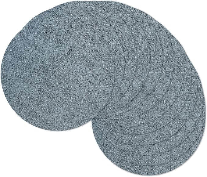13" Round Placemats Set of 12, Reversible Faux Leather Wipeable Table Mats | 2mm Vinyl Heat Resistant, Waterproof Oilproof Scratch Proof Non-Slip, Washable for Kitchen Dining Indoor Outdoor (Light Blue)