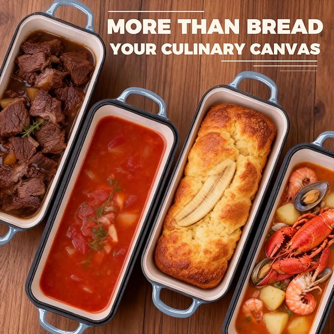 Cast Iron Loaf Pan with Lid, 11x5 Inch 5.8 Qt Sourdough Pan | Dutch Oven Bread Pan with lid, Large Cast Iron Loaf Pan for Sourdough Bread, 11x5 Size, 2-in-1 Design, Crispy Crust, Seasalt