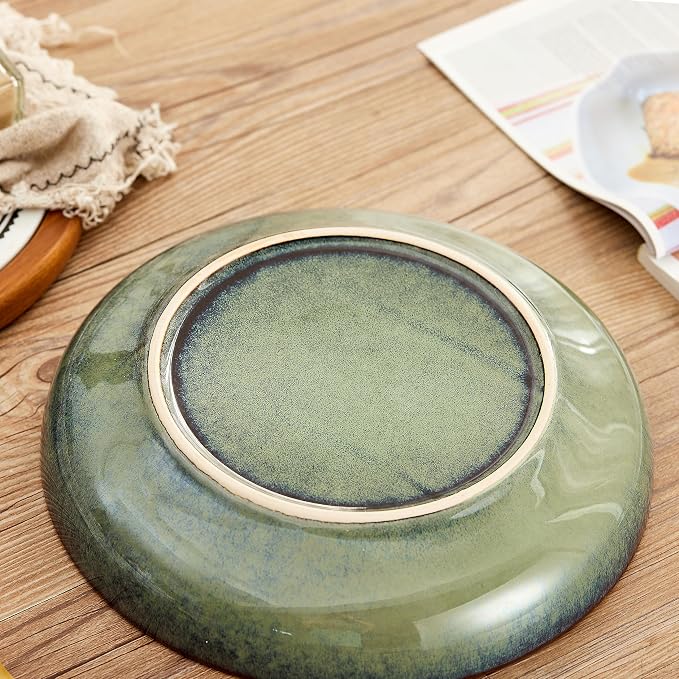 Transmutation Glaze Serving Pasta Bowl,10 inch Ceramic Wide Salad Bowls,50 Ounce Large Big Fruit Bowl for Kitchen, Microwave Oven Dishwasher Safe (Green)