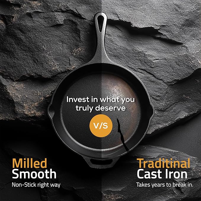 Utopia Kitchen Cast Iron Skillet 12 Inch Pre-Seasoned PFAS-Free Black | Chef Pan, Even Heat Distribution, Stovetop, Oven, Campfire and Grill Safe, Large Skillet, Indoor Outdoor Use