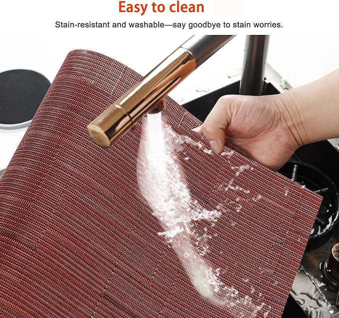 Red Vinyl Placemats Set of 12,Washable Dining PVC Table Mats | Heat resistant, stain resistant non slip vinyl place mats, washable red table placemats for dining table