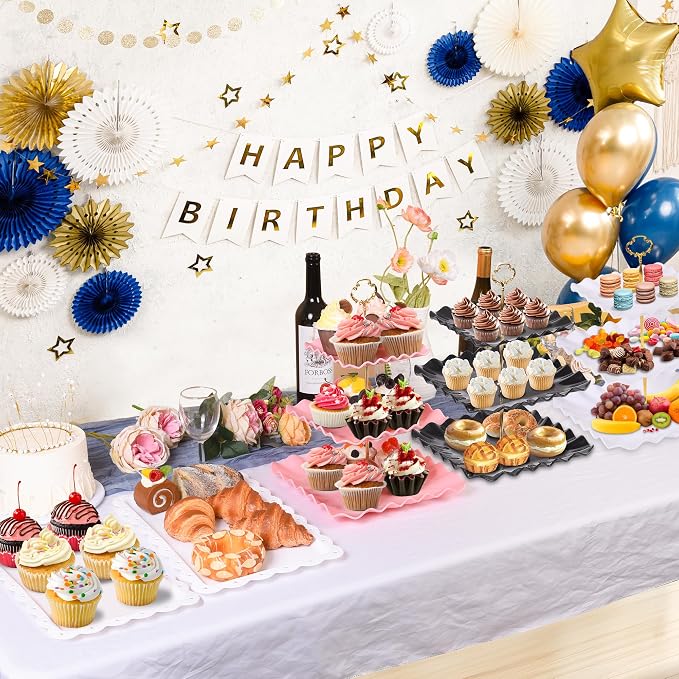 10 Pack Dessert Table Display Set, 4 Three-Tier Square Cupcake Stands and 6 Serving Trays for Cakes, Cupcakes, Pastries and Snacks, Baby Shower Decorations, Bridal Shower, Birthday, Wedding Party