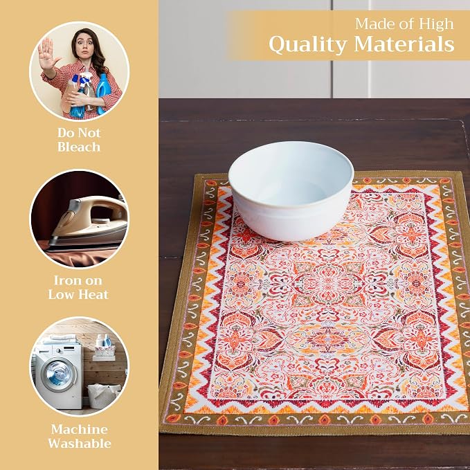 Maison d' Hermine Placemats Set of 4 Reusable 100% Cotton (13"x19") | Cloth Place Mats Washable Table Mats for Kitchen Dining Party Wedding Hotel Home Thanksgiving Christmas - Damask
