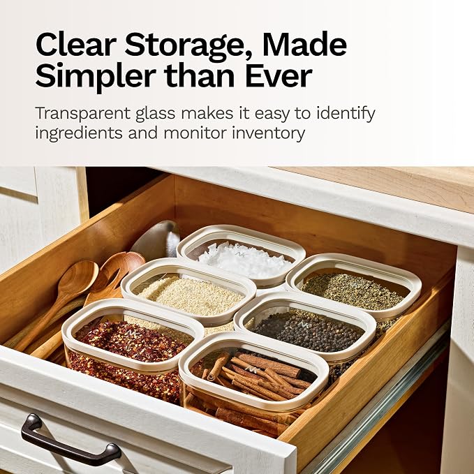Naked Kitchen 20-Piece Food Storage Containers with Lids – Stackable BPA-Free Borosilicate Glass Pantry Storage Containers with Leak-Resistant Airtight Seal for Kitchen & Pantry Organization – Cream