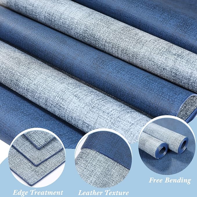 Leather Placemats Table Mats Set of 6, Navy Blue & Light Blue | Reversible Non-Slip Table Placemats, Heat-Resistant and Waterproof for Dining Kitchen and Holiday Parties