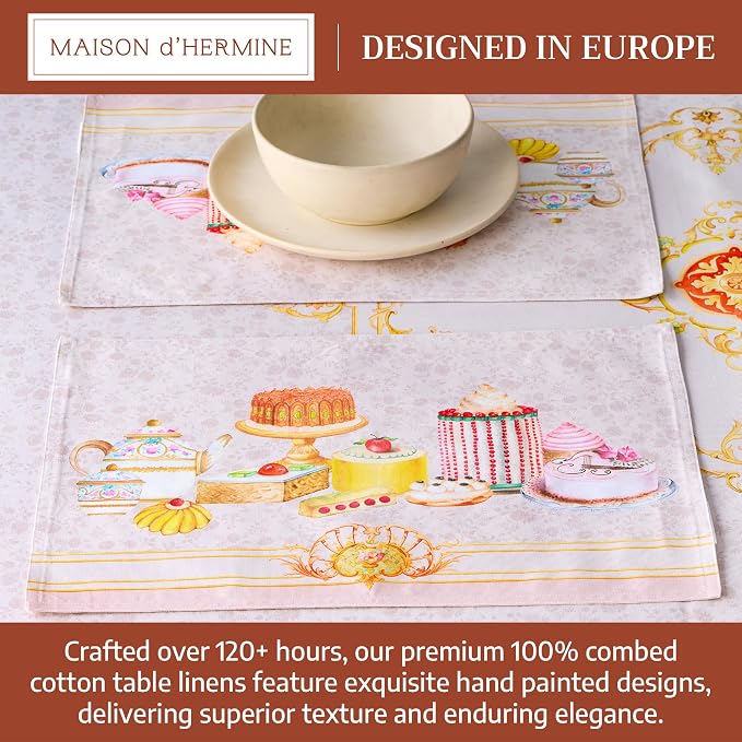 Maison d' Hermine Placemats Set of 4 Reusable 100% Combed Cotton (13"x19") | Cloth Place Mats Washable Table Mats for Kitchen Dining Party Wedding Hotel Home Restaurant Spring Summer - Pastries