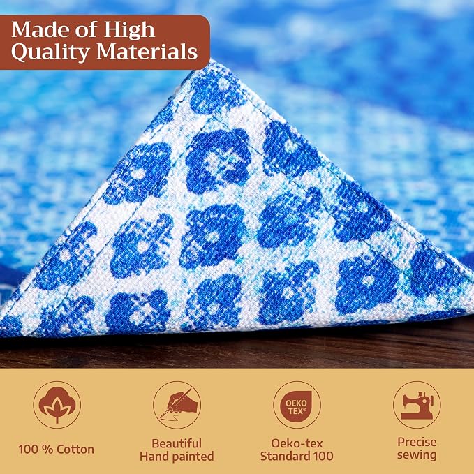 Maison d' Hermine Placemats Set of 4 Reusable 100% Cotton (13"x19") | Cloth Place Mats Washable Table Mats for Kitchen Dining Party Wedding Hotel Home Restaurant Spring Summer - Indigo Love