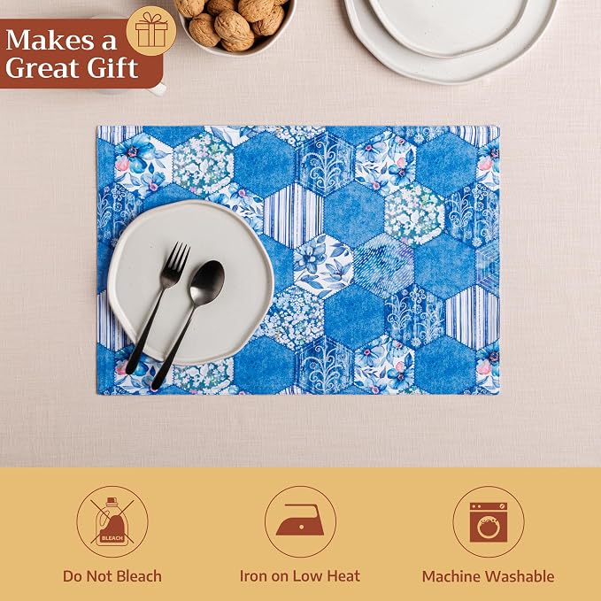 Maison d' Hermine Placemats Set of 4 Reusable 100% Cotton (13"x19") | Cloth Place Mats Washable Table Mats for Kitchen Dining Party Wedding Hotel Home Restaurant Spring Summer - Summer Blues