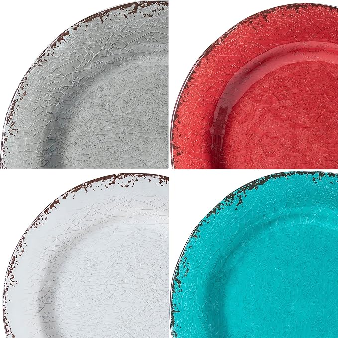 LEHAHA BPA Free Rustic Melamine Plate and Bowl Dinnerware Set Perfect for Indoor Outdoor Dining Party, Camping, 12 Piece Unbreakable Dinnerware Set, Service for 4
