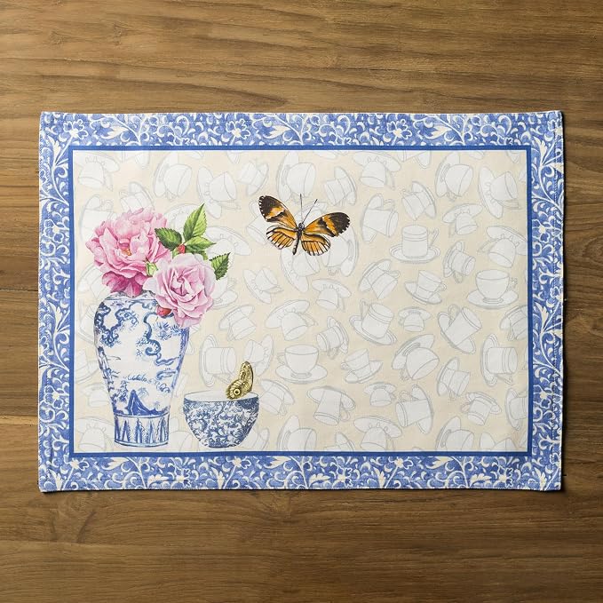 Maison d' Hermine Placemats Set of 4 Reusable 100% Cotton (13"x19") | Cloth Place Mats Washable Table Mats for Kitchen Dining Party Wedding Hotel Home Restaurant Spring Summer - Canton