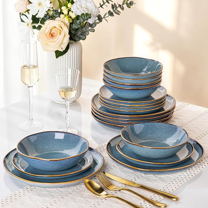 AmorArc Ceramic Dinnerware Sets for 8, 24Pcs Plates and Bowls Sets Dishes | Stoneware Handmade Reactive Glaze Dinner Set, Highly Scratch Resistant | Dishwasher & Microwave Safe Dishware