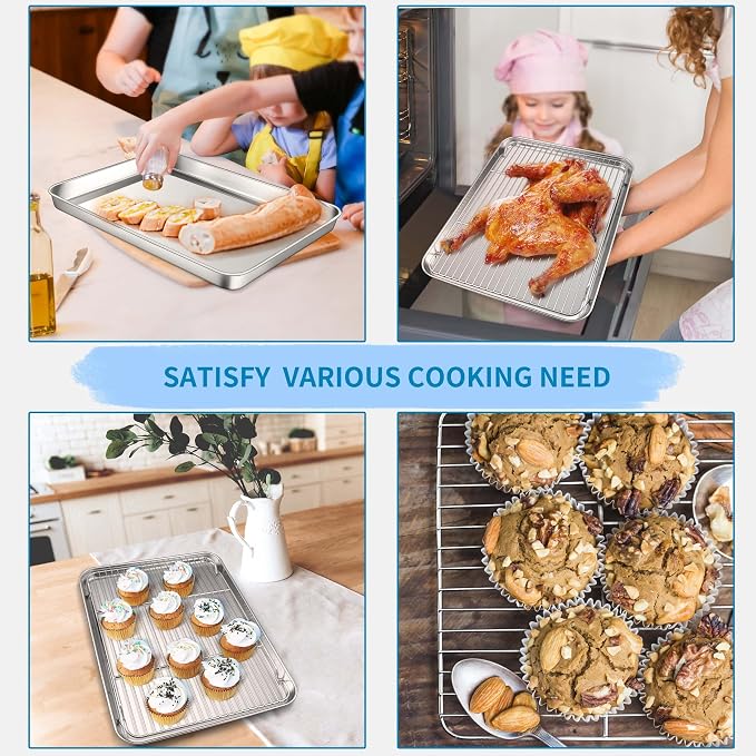 Herogo Stainless Steel Half Sheet Baking Pan with Rack Set(2 Pans + 2 Racks), 18" x 13" x 1" Large Baking Tray with Cooling Rack Set for Oven Roasting, Rust & Warp Resistant & Nonstick