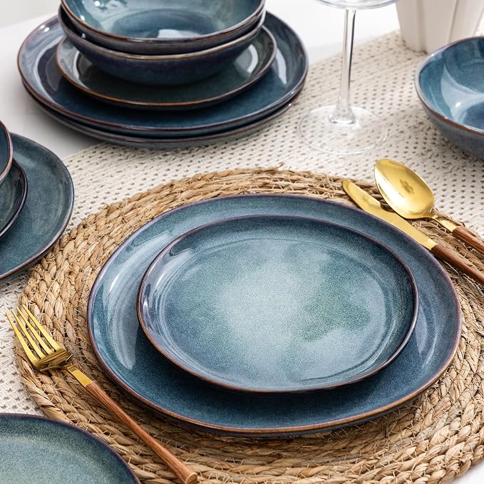 AmorArc Ceramic Dinnerware Sets for 8, 24Pcs Plates and Bowls Sets Dishes | Stoneware Handmade Reactive Glaze Dinner Set, Highly Scratch Resistant | Dishwasher & Microwave Safe Dishware