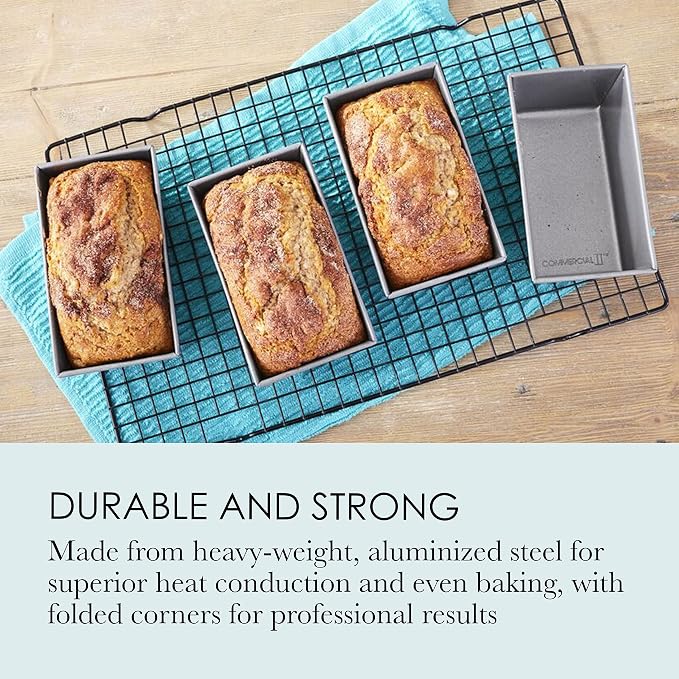 Chicago Metallic Commercial II Non-Stick Mini Loaf Pan Set, 6-Inch-by-3.5-Inch, 4-Count