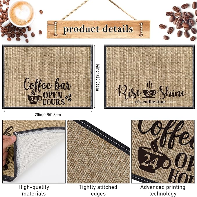 2 Pcs 20 x 14 Inch Coffee Placemats for Countertop,Fresh Style
