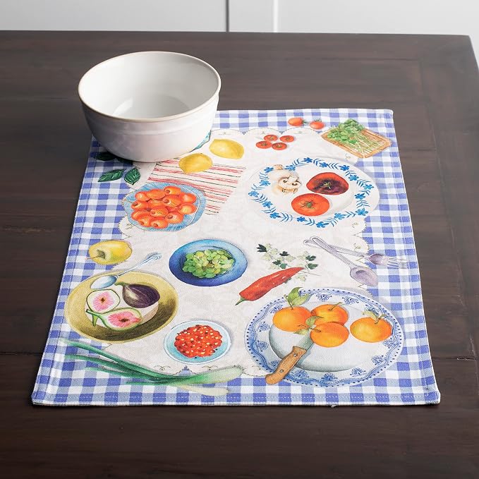 Maison d' Hermine Placemats Set of 4 Reusable 100% Cotton (13"x19") | Cloth Place Mats Washable Table Mats for Kitchen Dining Party Wedding Hotel Home Restaurant Spring Summer - Gourmand