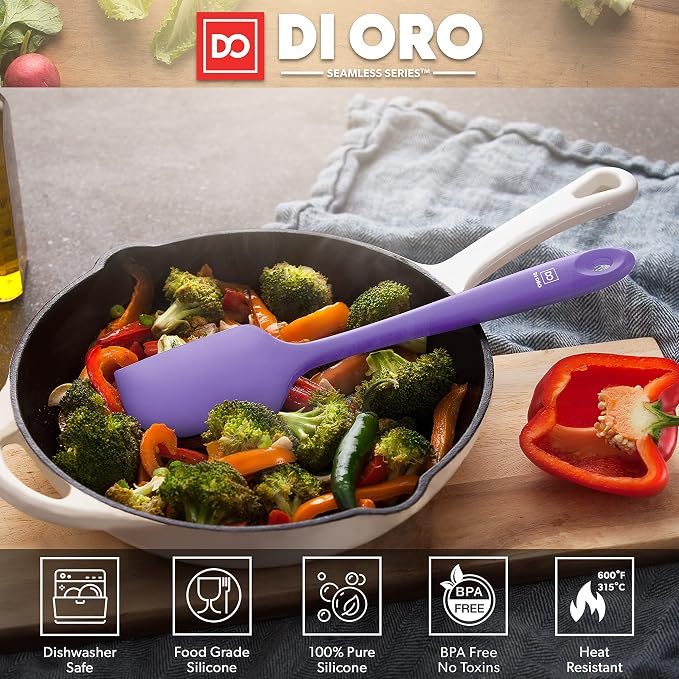 DI ORO Large Silicone Spatula - 600F Heat Resistant, Lavender | Rubber scraper for baking, mixing, and frosting; Won't scratch nonstick pots and pans; BPA-free and dishwasher safe