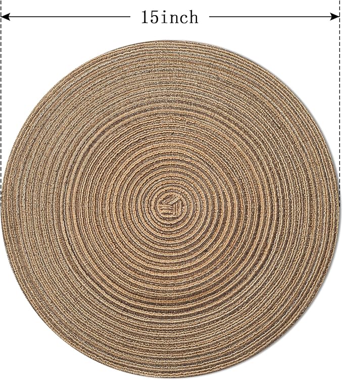 FunWheat Round Braided Placemats Set of 4 Place mats for Dining Tables Woven Heat Resistant Table Mats 15 inch for Fall(E Brown, 4pcs)
