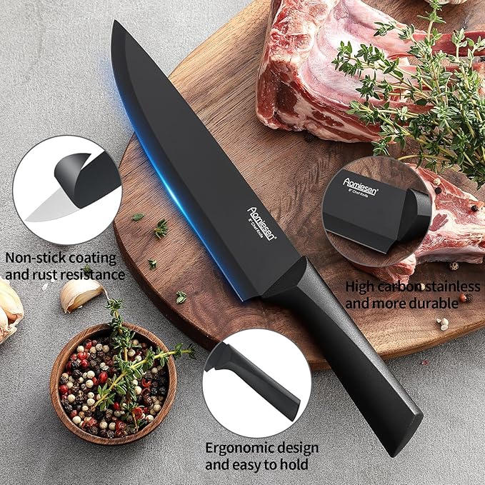 Stainless Steel Knife Set, Knife Block Sets with Built-in Sharpener,15-Piece Block Set with Block and Ergonomic Handles