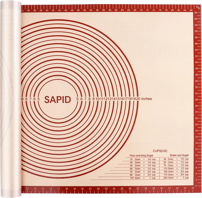 Sapid Thick Silicone Pastry Mat Baking Dough Rolling Extra Large 24" x 36" | Non-slip with Measurements for Non-stick Dough Rolling, Pie Crust, Kneading Mats, Countertop, Placement Mats (Red)