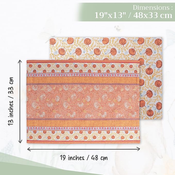 Maison d' Hermine Placemats Set of 4 Reusable 100% Cotton (13"x19") | Cloth Place Mats Washable Table Mats for Kitchen Dining Party Wedding Hotel Home Thanksgiving Christmas - Harvest Festival