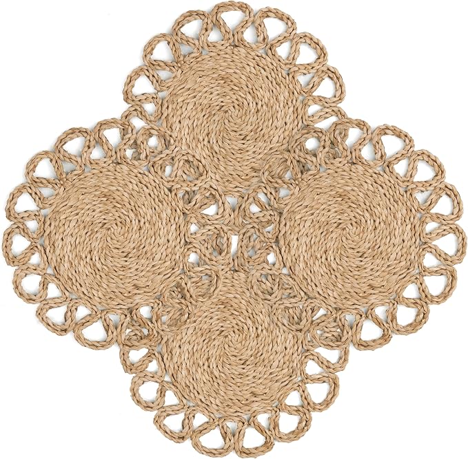 13.8" Corn Husk Woven Round Placemats Set of 4 - Wicker Boho Farmhouse Placemats - Rattan Table Mats Like Water Hyacinth for Dining Table, Wedding, Home, Christmas, Party