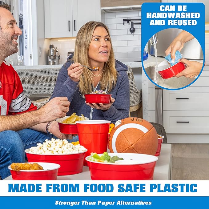 GoBig Red Party Cup Bowls - Large Disposable Plastic Bowls - 22 oz or 60 oz