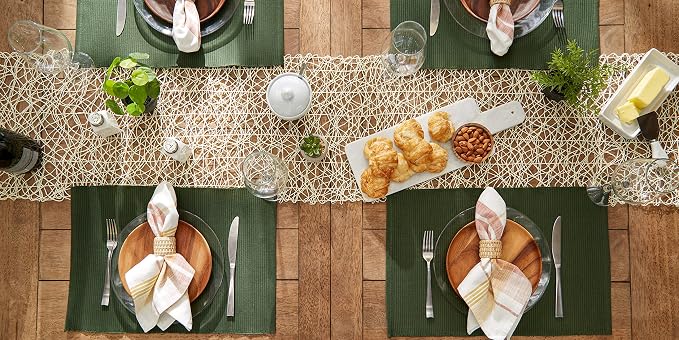 DII Basic Everyday Ribbed Tabletop 100% Cotton, Placemat Set, 13x19, Dark Green, 6 Piece