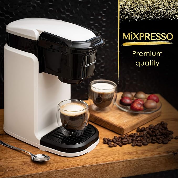 Mixpresso Single Serve Coffee Maker K Cup Coffee Maker for K Pods & Grounds | Compact 800W White Coffee Machine with 12 Oz Water Tank, Fast Brew & Auto Shut-Off, Small Design for Travel RV, Office& Dorm