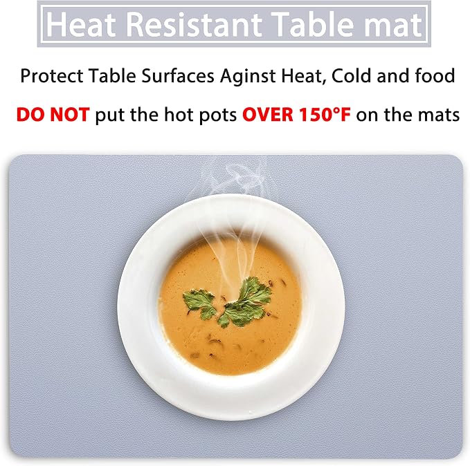Wipeable Placemats Leather Table Mats Waterproof Heat-Resistant Easy to Clean for Dining Table Set Kitchen Table (2, Pale Blue)