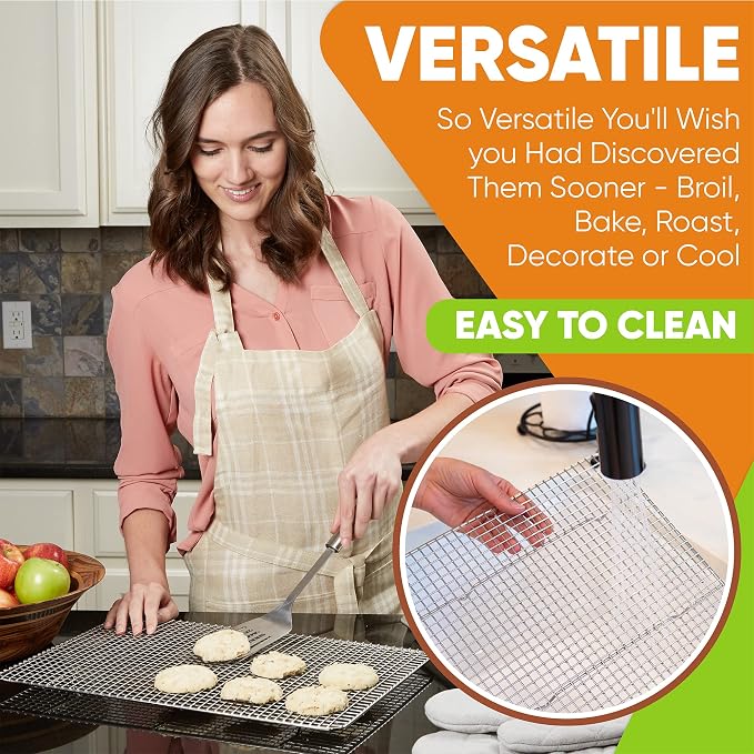 Spring Chef 11.5" x 16.5" Stainless Steel Cooling Rack for Baking, Set of 2 | Heavy Duty Grill Rack for Kitchen, Oven Safe Baking Rack, Fits Half Sheet Roasting Pan, Dishwasher Safe