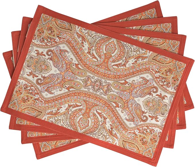 Maison d' Hermine Placemats Set of 4 Reusable 100% Cotton (13"x19") | Cloth Place Mats Washable Table Mats for Kitchen Dining Party Wedding Hotel Home Thanksgiving Christmas - Kashmir Paisley