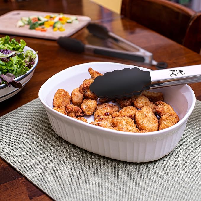 Kitchen Tongs with Silicone Tips - Stainless Steel tongs for cooking - 9" and 12" Tongs With Silicone Rubber Non Slip Grips, Heat Resistant Metal Tongs.