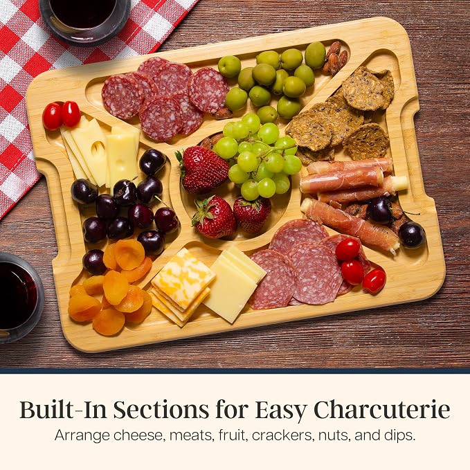 Totally Bamboo Flip, Serve & Store Reversible Charcuterie Board with Lid | Portable 5-compartment serving board with clear locking cover for travel. Cutting board side includes juice groove for prep.