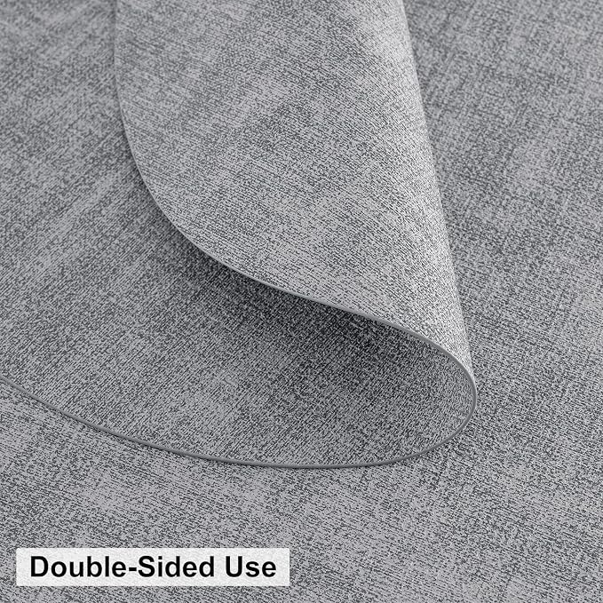 Round Faux Leather Placemat and Coaster 4 Packs, Washable Heat Resistant Dining Place Mats, Wipeable Double-Sided Table Mats for Indoor and Outdoor, Diameter 13 and 3.93 inch, Light Grey