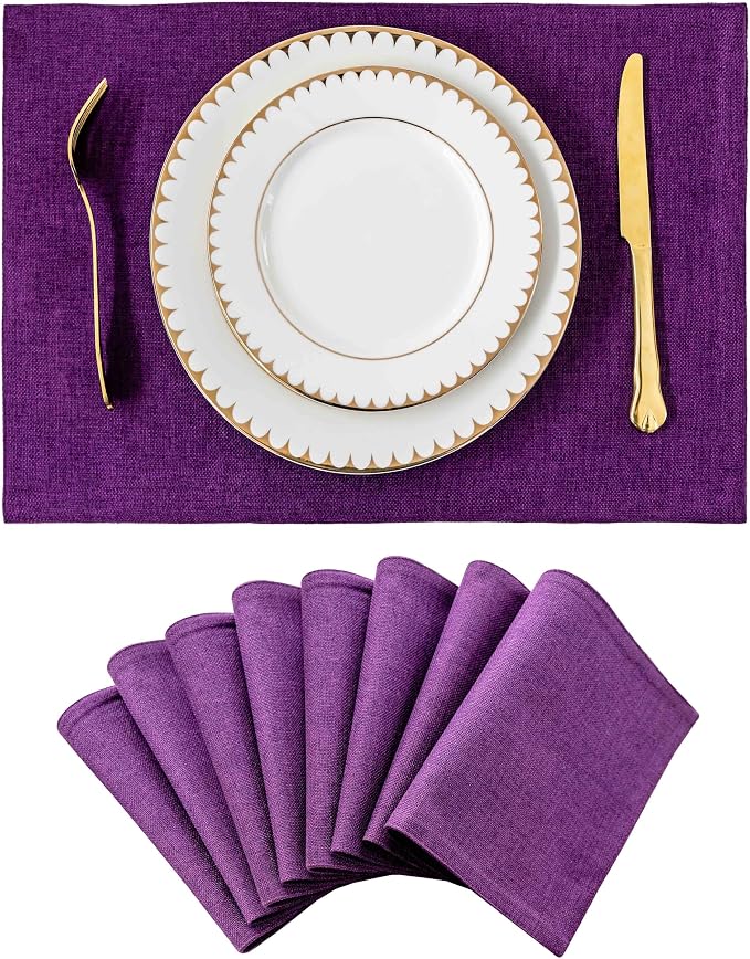 Home Brilliant Cloth Placemats Set of 8 Heat Resistant Dining Table Place Mats for Kitchen Table, 13 x 19 inches, Purple