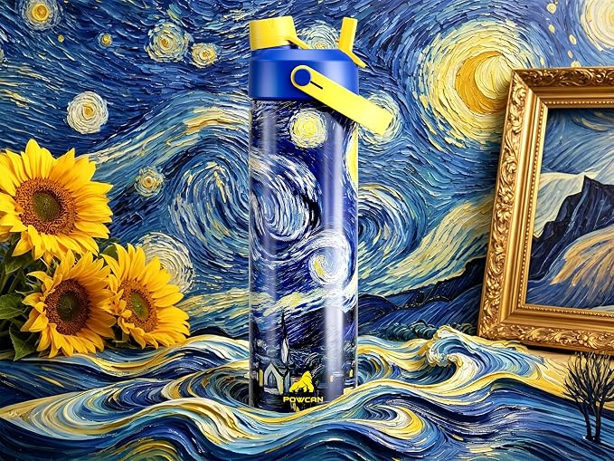 POWCAN 26 oz Insulated Water Bottle with 2-in-1 Straw and Spout Lid, Keep Cold 24H, Leak-Proof, Fits in Car Cup Holder, Stainless Steel Water Bottle for Gift, Art Studio & Daily (Star-Lit Nightfall)