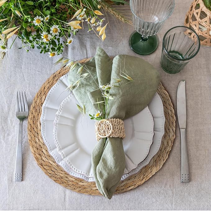 Kochorie Set of 6 Round Woven Placemats - 13.8 Inches Natural Boho Rattan Wicker Table Mats for Home Dining Table
