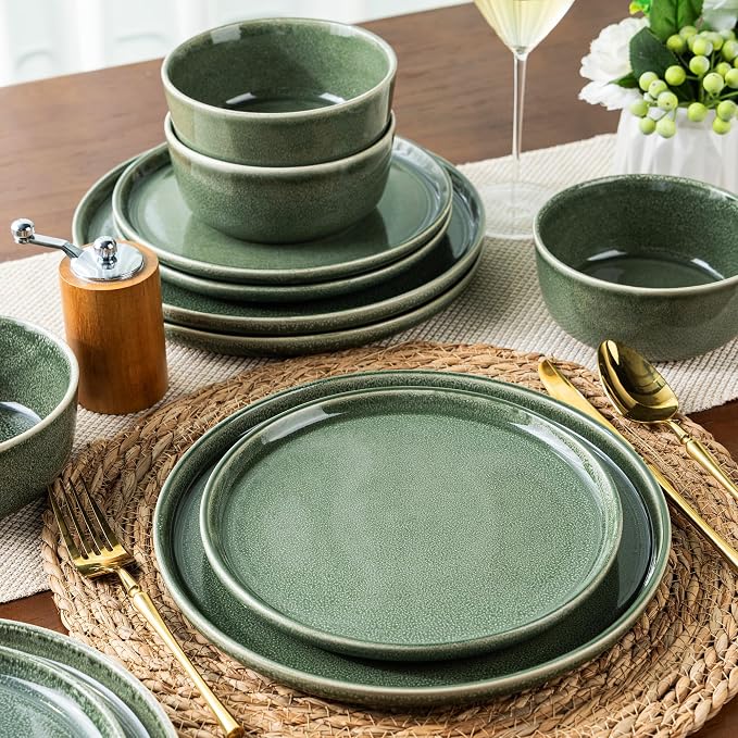AmorArc Stoneware Dinnerware Sets for 6, 18Pcs Plates and Bowls Sets Dishes | Ceramic Round Reactive Glaze Dishes Set, Highly Scratch Resistant | Dishwasher & Microwave Safe Dishware