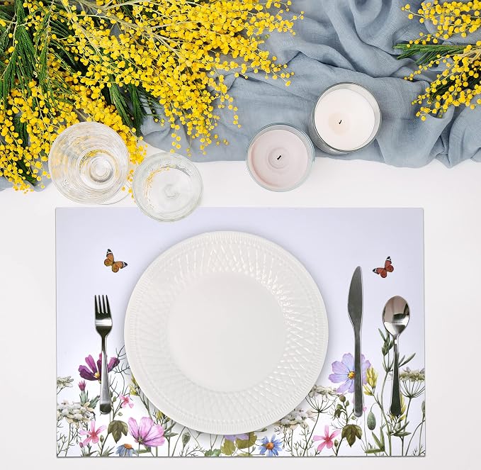 Floral Paper Placemats 50 Pack Wildflower Butterfly Table Mats Disposable Garden Party Spring Summer Dining Table Setting Decoration