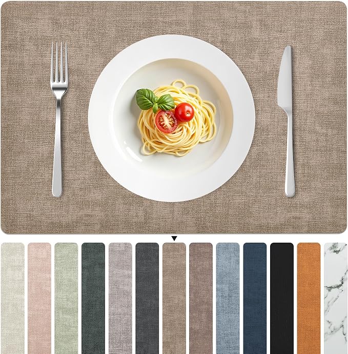FROMHEART Faux Leather PU Placemats Set of 8 (Light Coffee,11.8" x 17") | Waterproof,Heat/Oil Stain-Resistant Table Mat–Reversible,Non-Slip,Easy to Clean Place Mats for Kitchen,Dining,Indoor/Outdoor