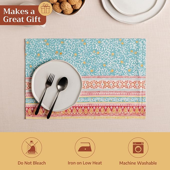 Maison d' Hermine Placemats Set of 4 Reusable 100% Cotton (13"x19") | Cloth Place Mats Washable Table Mats for Kitchen Dining Party Wedding Hotel Home Thanksgiving Christmas - Carpo